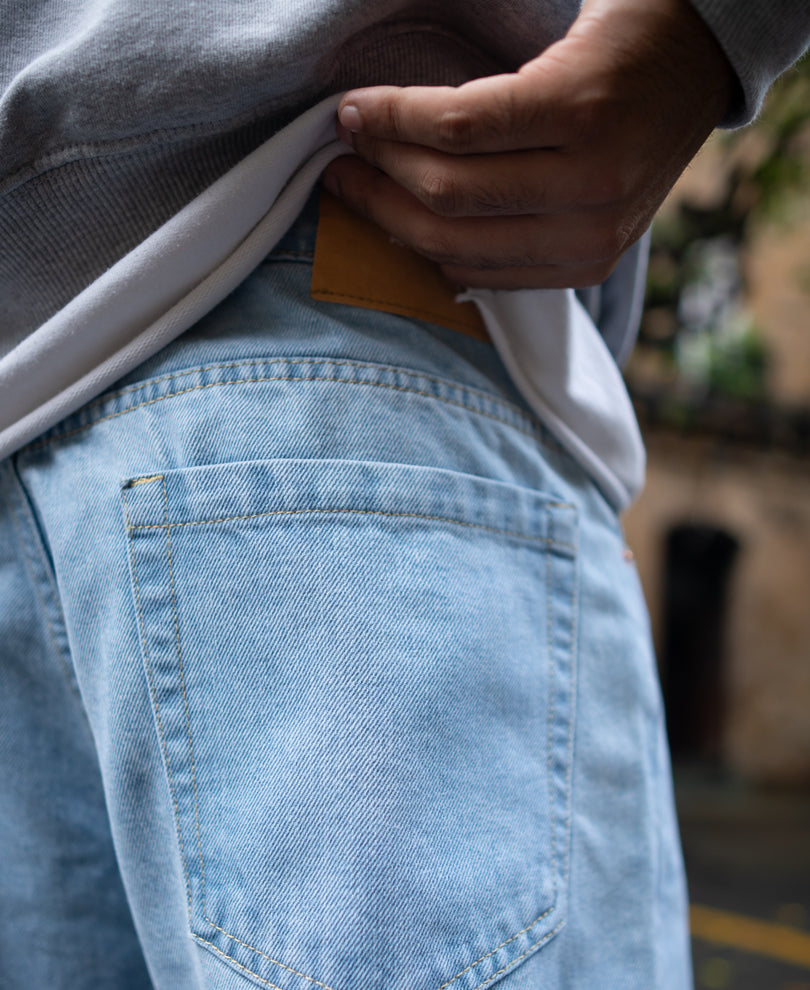Ice Blue Basic Baggy Fit Denim Jeans.