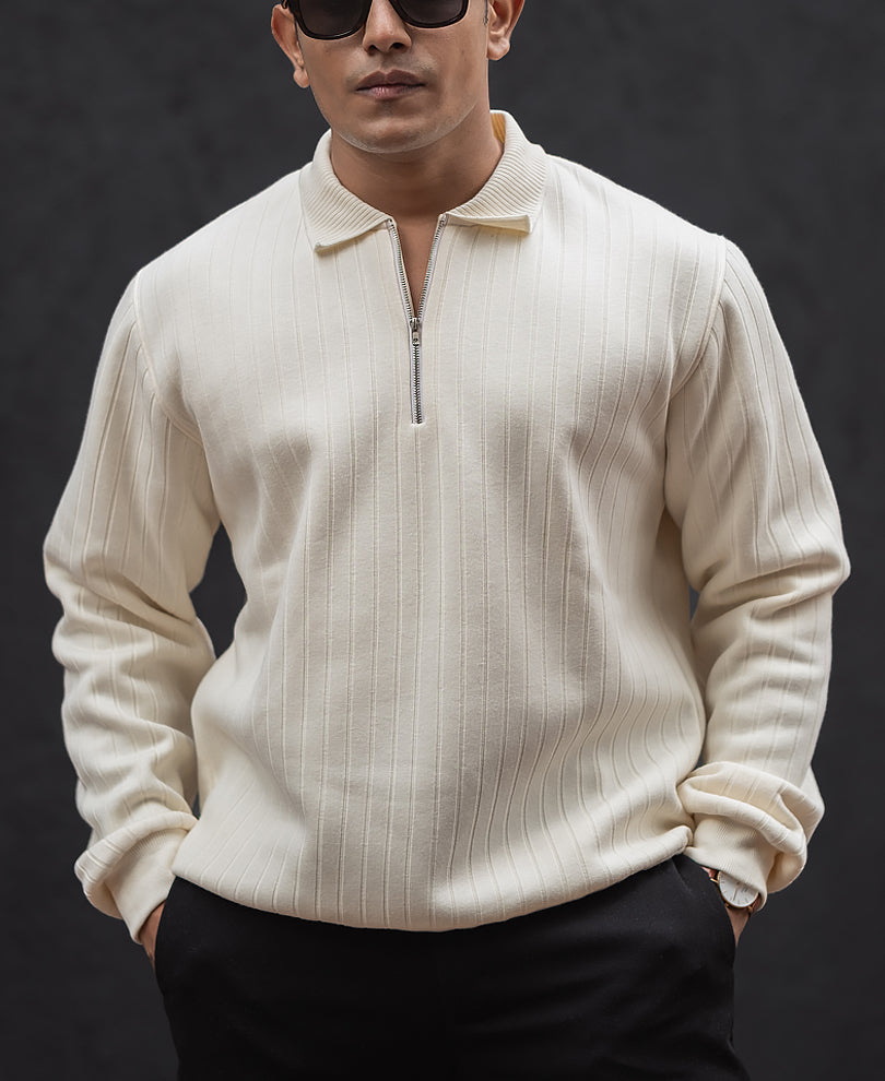 Off-White Regular Fit Structured Full Sleeves T-Shirt.