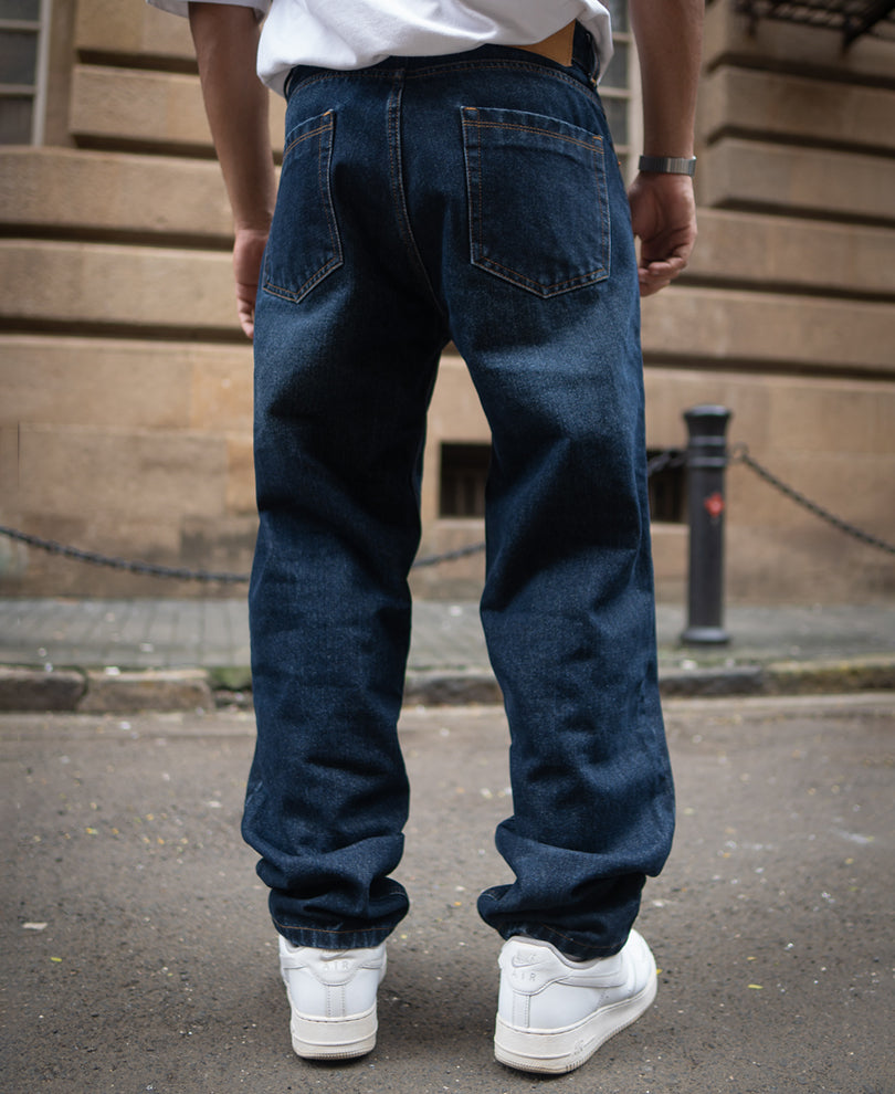 Dark Blue Baggy Fit Denim Jeans.