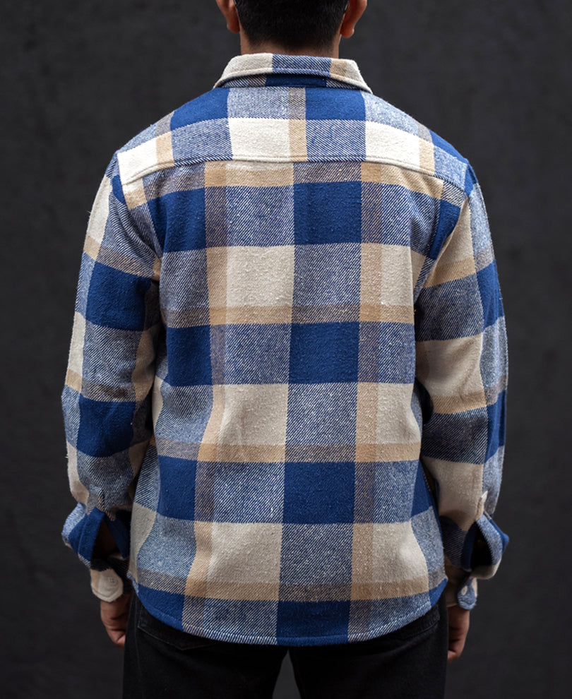 Blue And Off White Checked Regular Fit Full Sleeves Shirt.