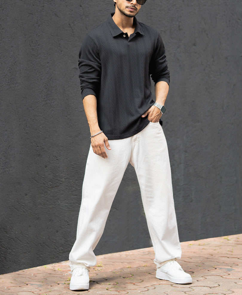 Black Structured Regular Fit T-Shirt.