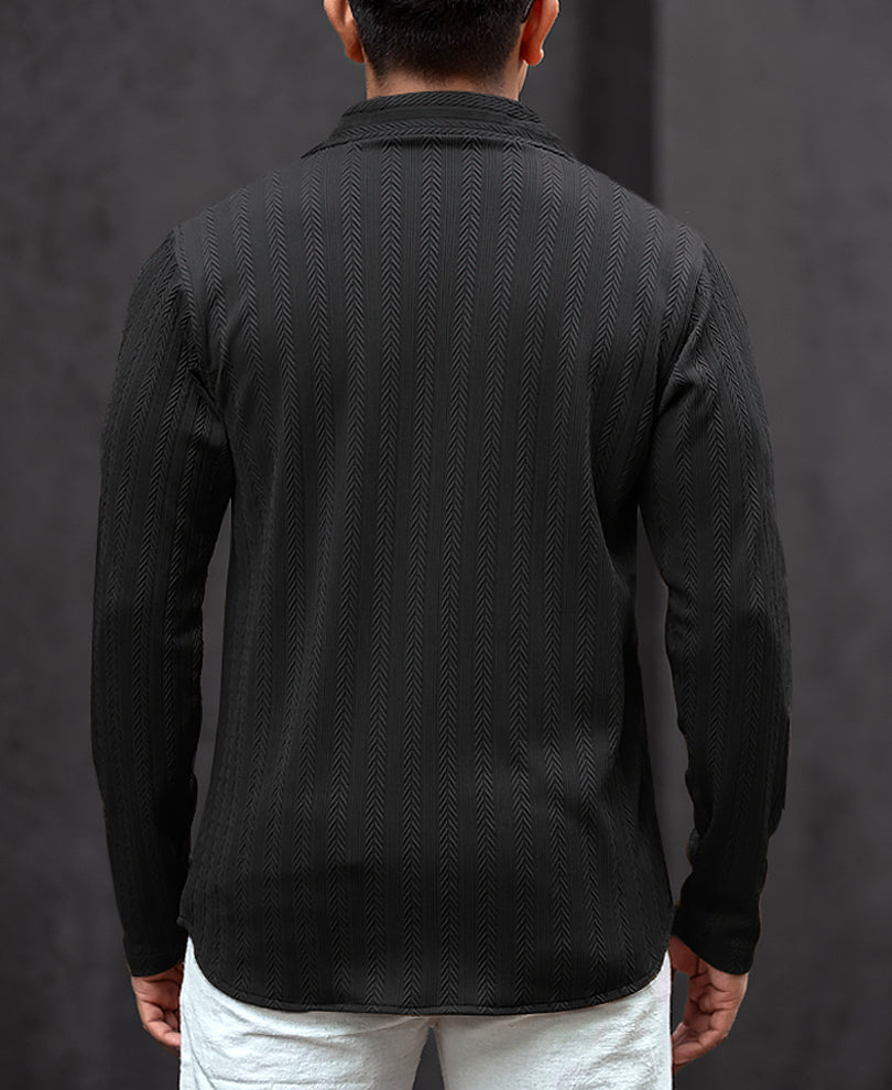 Black Structured Regular Fit Full Sleeves Shirt.