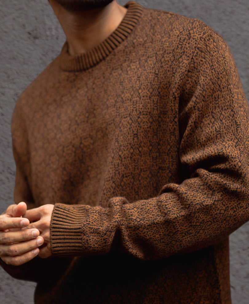 Brown Regular Fit Full Sleeves Round Neck T-Shirt.