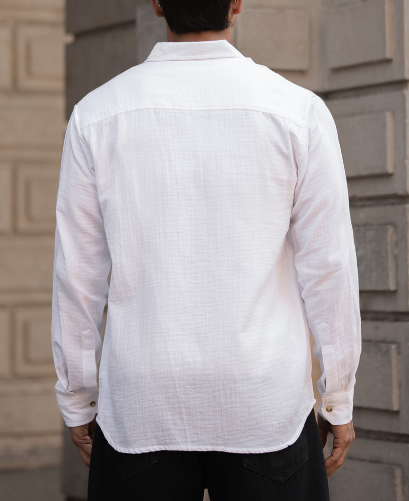 White Cotton Regular Fit Full Sleeves Shirt.