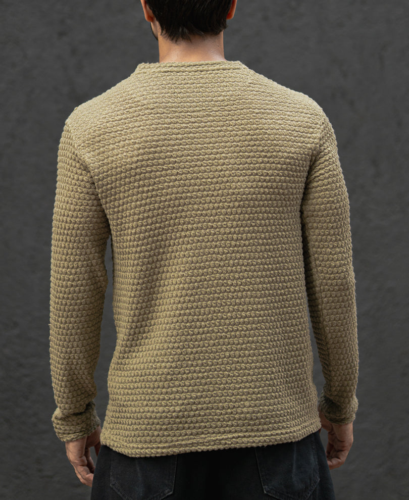 Olive Structured Regular Fit Full Sleeves T-Shirt.