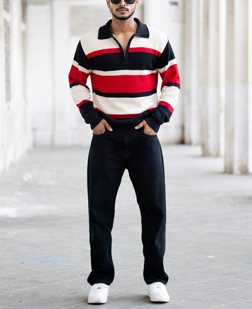 Multi Colour Regular Fit Full Sleeves T-Shirt.