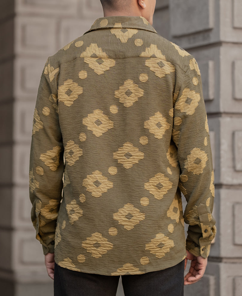Olive Geometric Jacquard Shirt.
