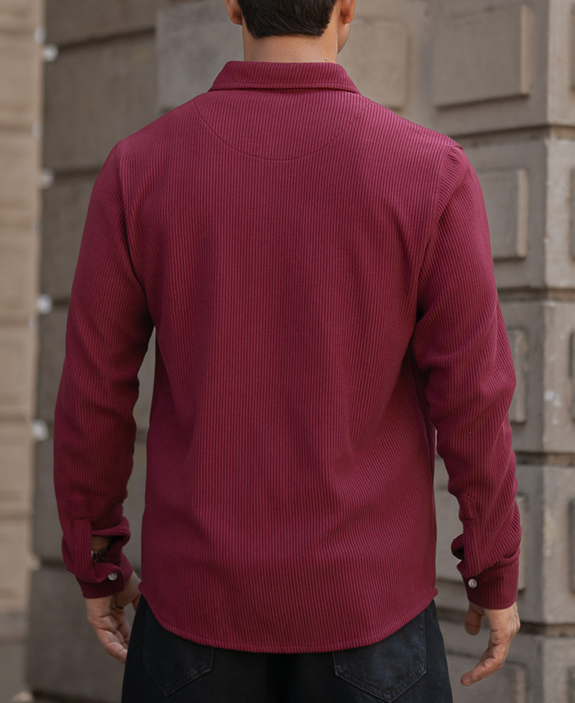 Maroon Corduroy Regular Full Sleeves Shirt.