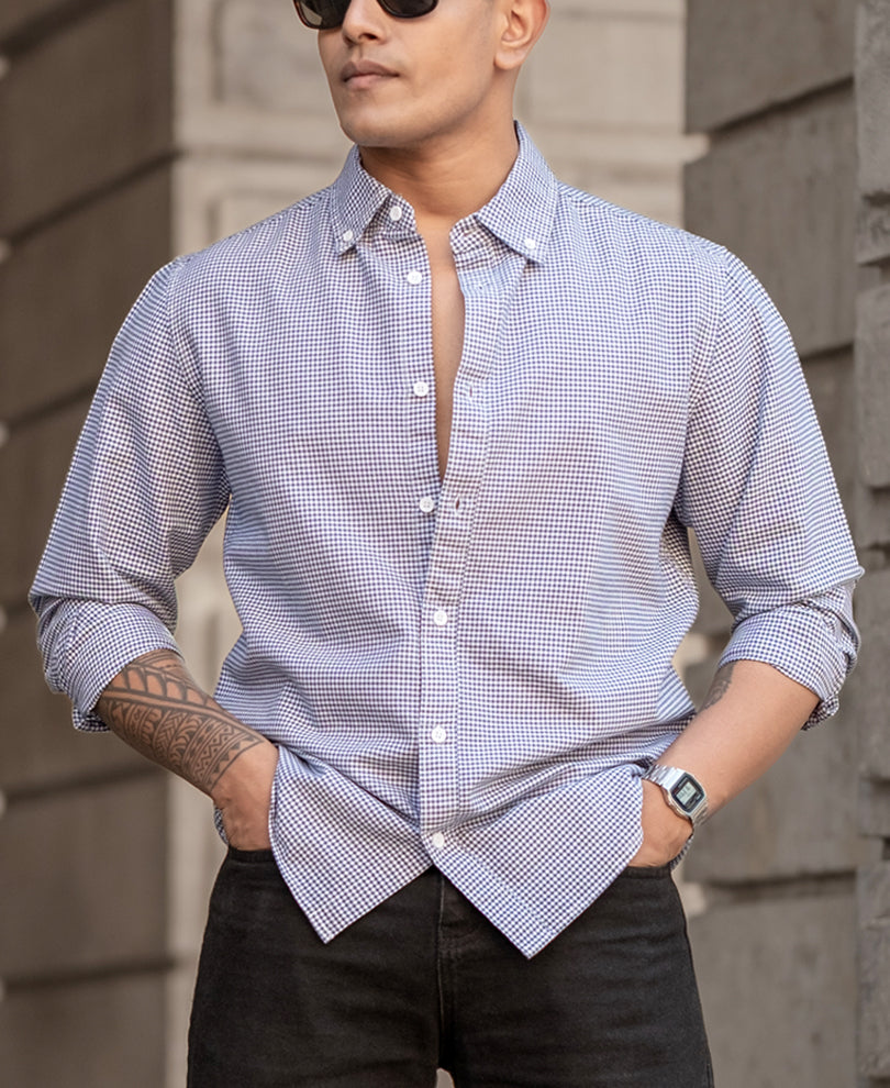 Navy Micro Check Lightweight Shirt.