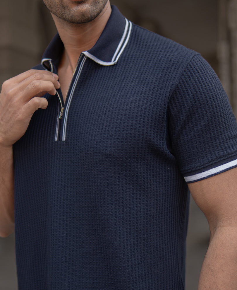 Navy Structured Polo T-Shirt.