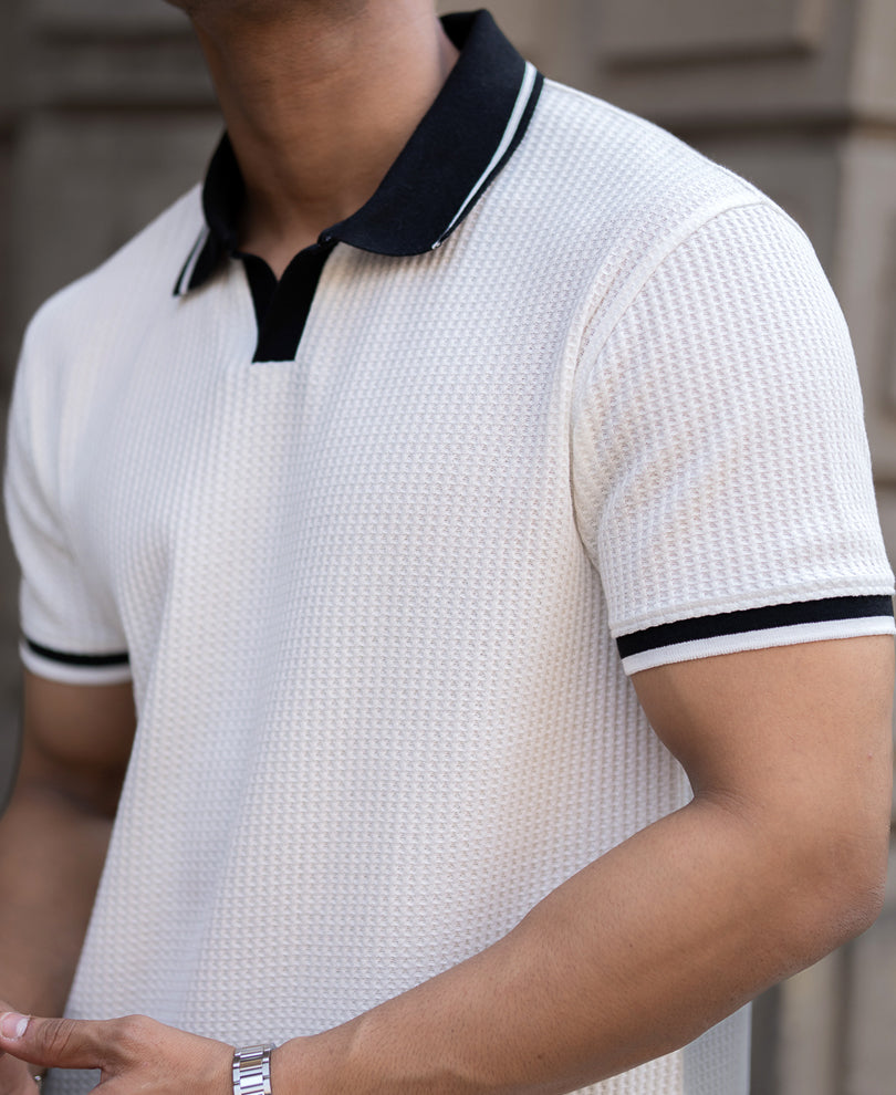White Contrast Collar T-Shirt.