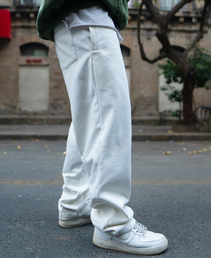 White Printed Baggy Track Pant.