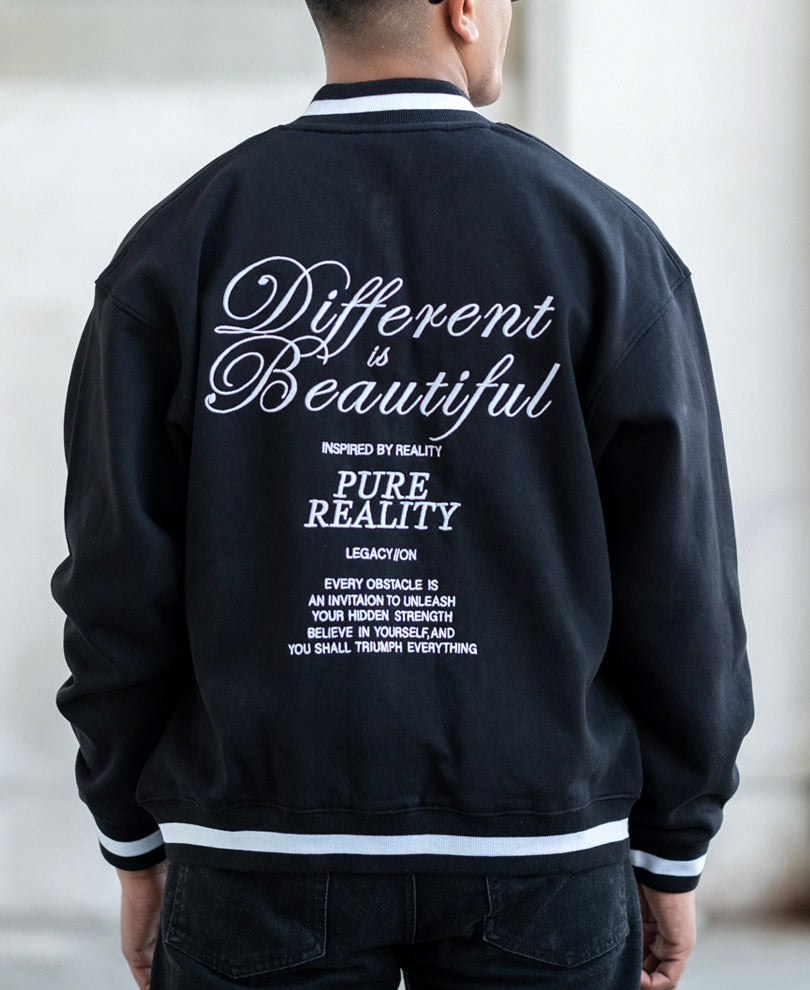 Black Embroidered Varsity Jacket.