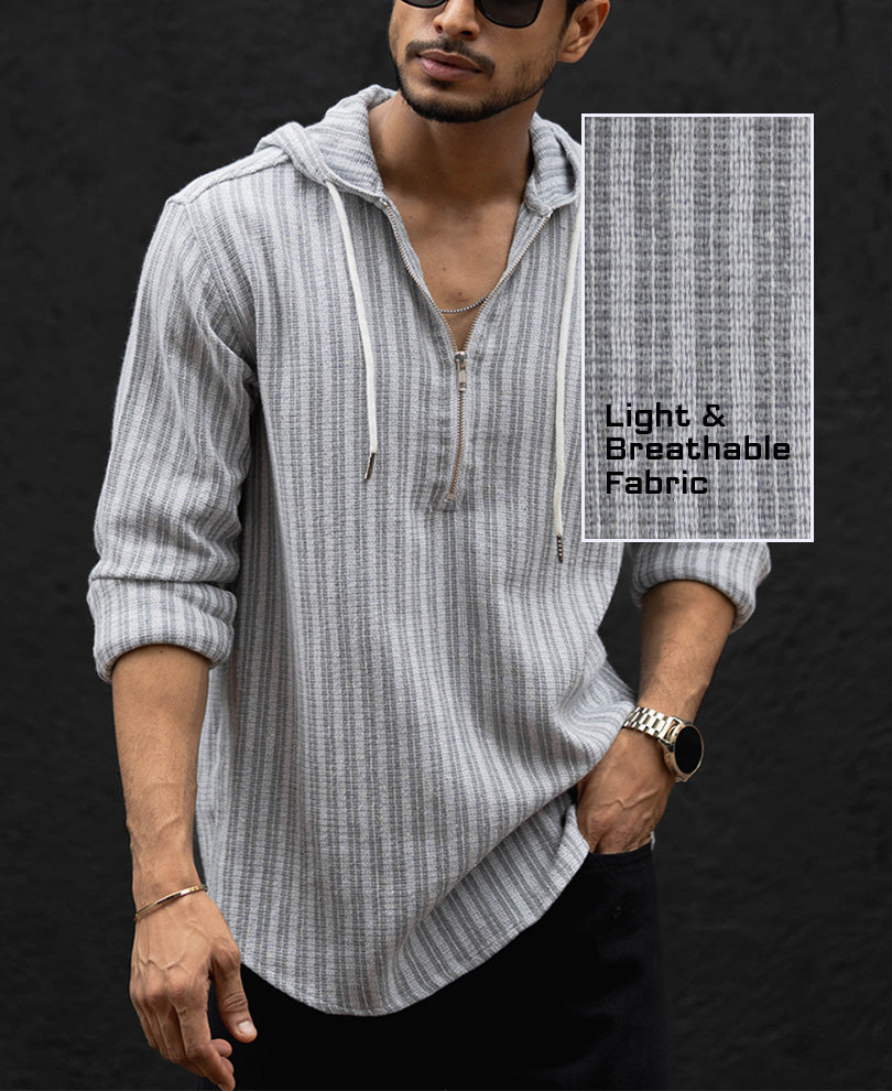 Grey Regular Fit Full Sleeves Hoodie Shirt.