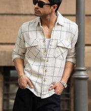 Cream Structured Checks Shirt.