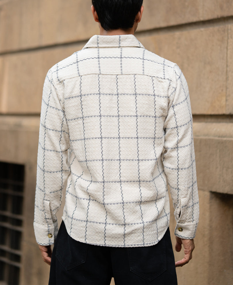 Cream Structured Checks Shirt.