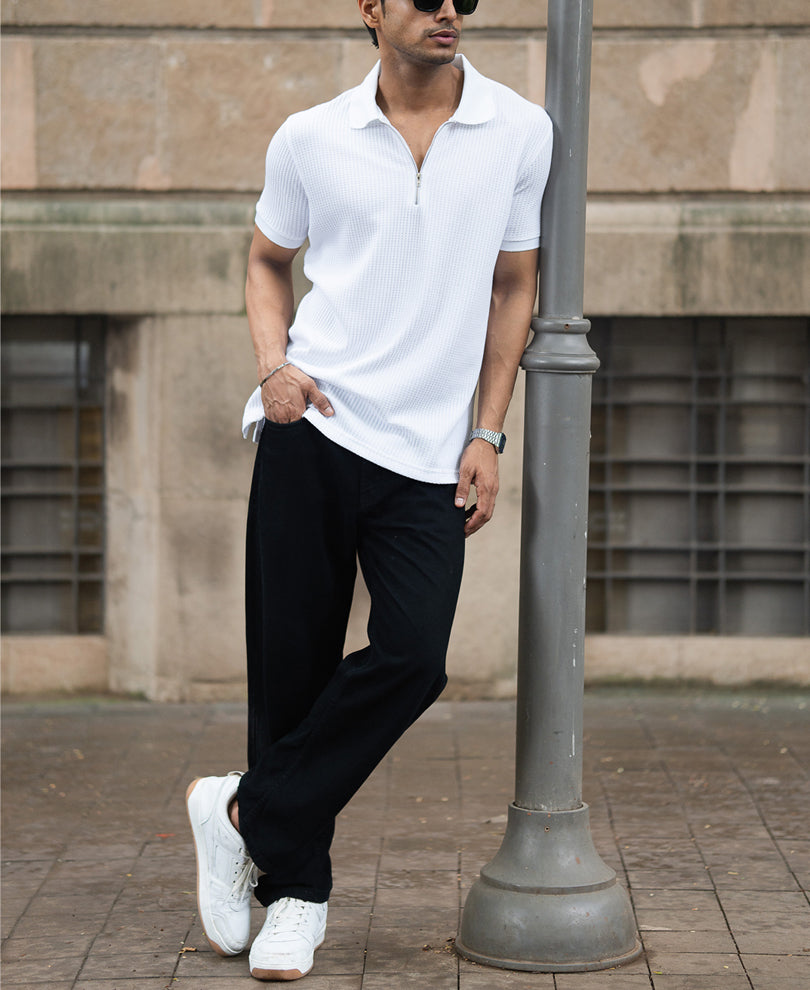 Off-White Waffle Regular Fit Half Sleeves T-Shirt.