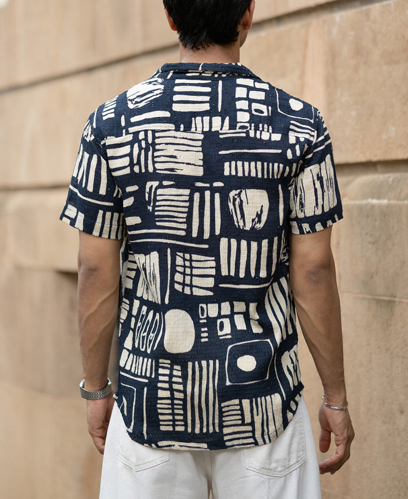 Navy Abstract Print Shirt.