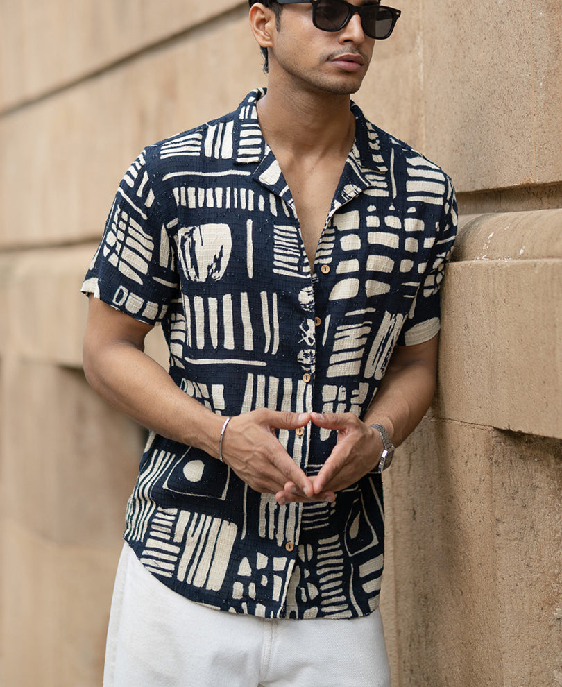 Navy Abstract Print Shirt.
