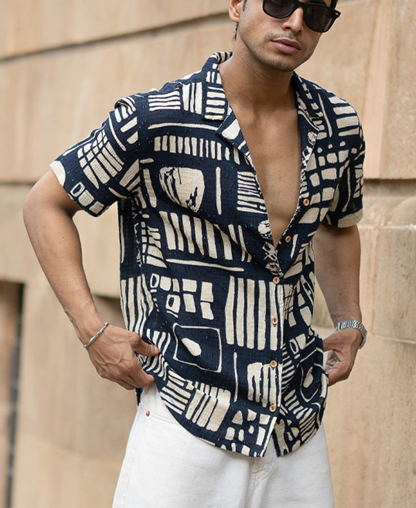 Navy Abstract Print Shirt.