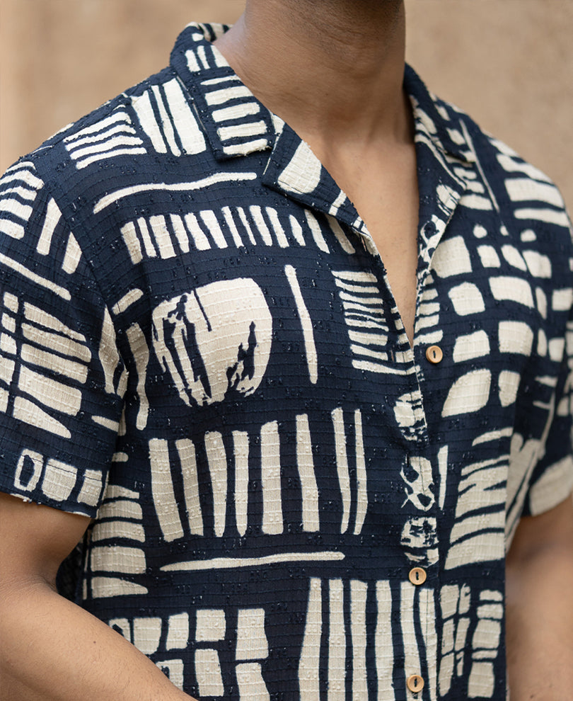 Navy Abstract Print Shirt.