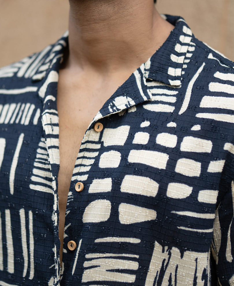 Navy Abstract Print Shirt.