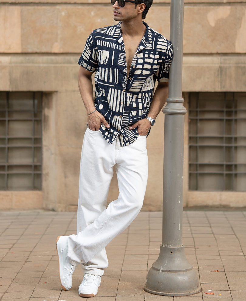 Navy Abstract Print Shirt.
