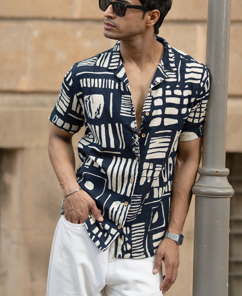 Navy Abstract Print Shirt.