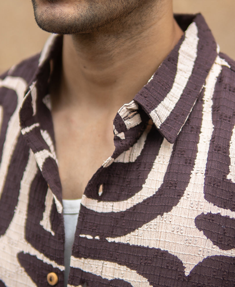 Coffee Brown Abstract Print Shirt.