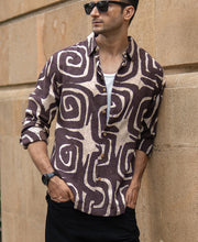 Coffee Brown Abstract Print Shirt.