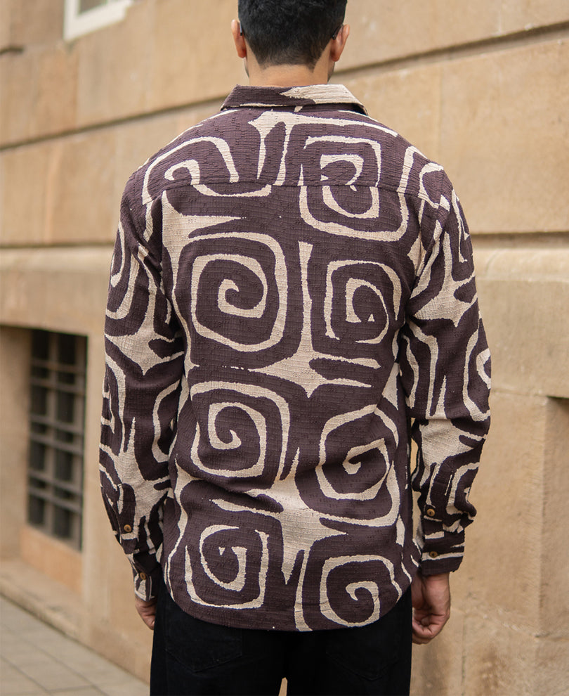 Coffee Brown Abstract Print Shirt.