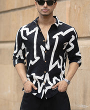 Black Abstract Line Print Shirt.