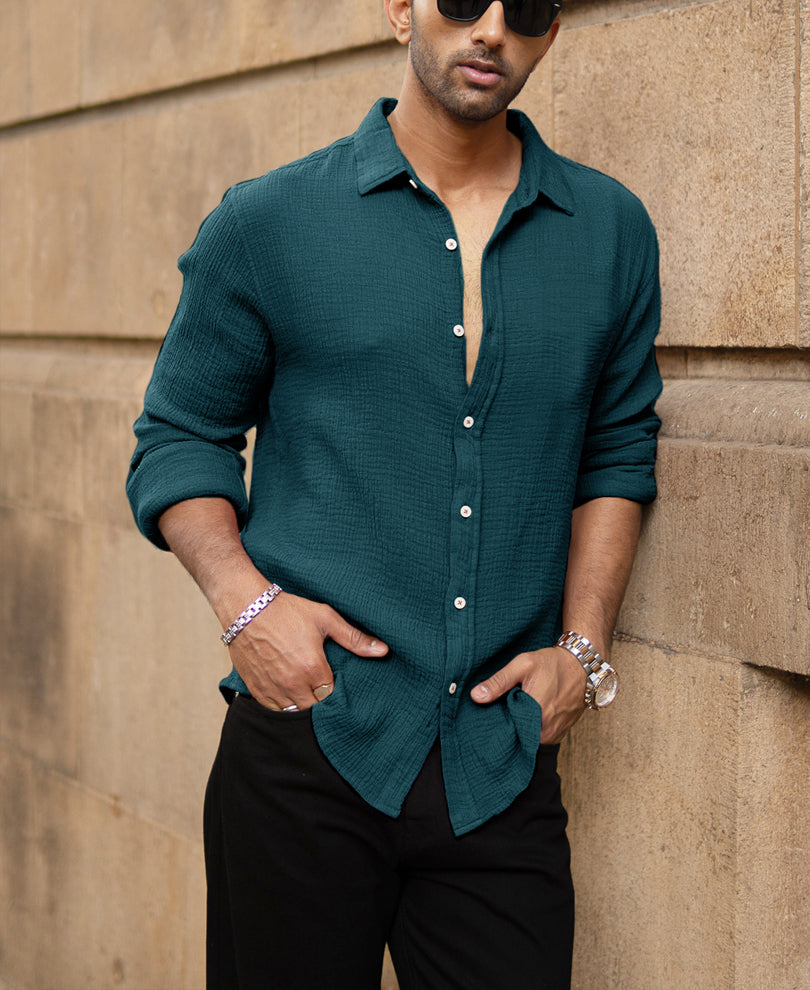 Teal Crinkled Lightweight Shirt.