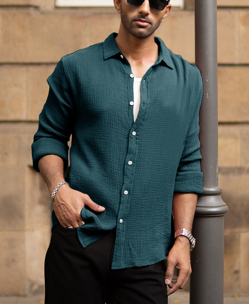 Teal Crinkled Lightweight Shirt.
