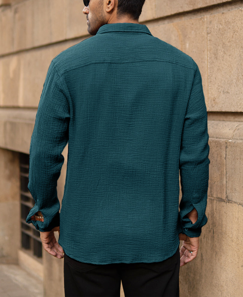Teal Crinkled Lightweight Shirt.