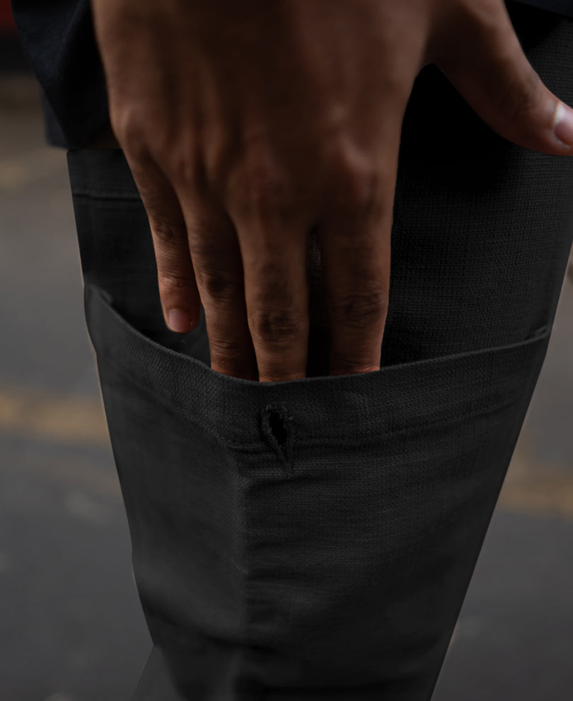 Black Cotton Cargo Trousers.