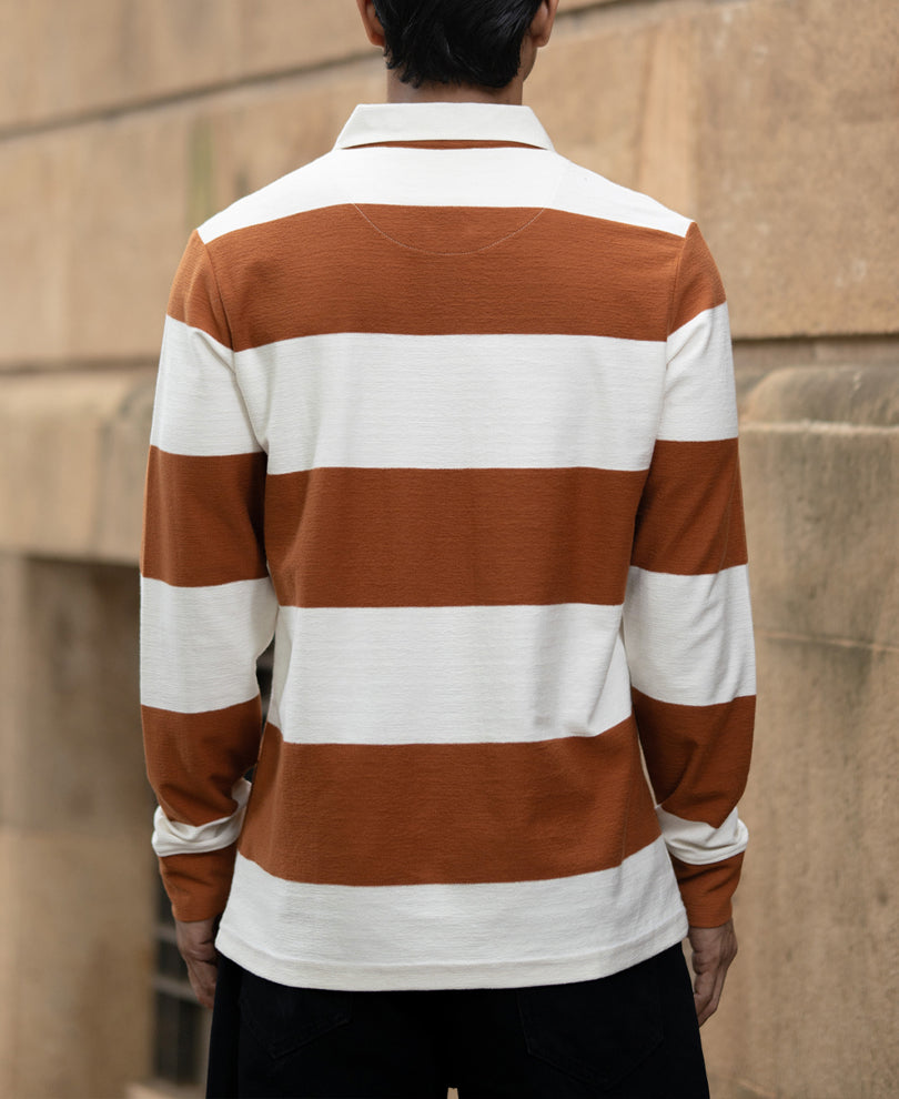 Tan Lightweight Striped T-Shirt.