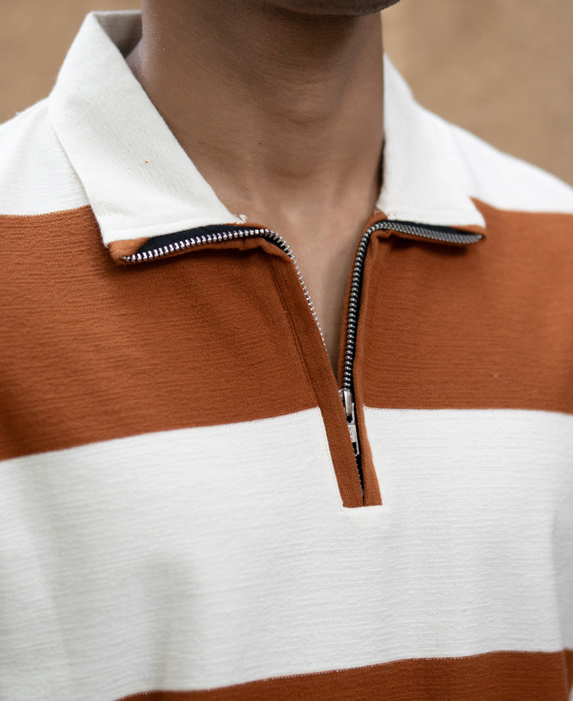 Tan Lightweight Striped T-Shirt.
