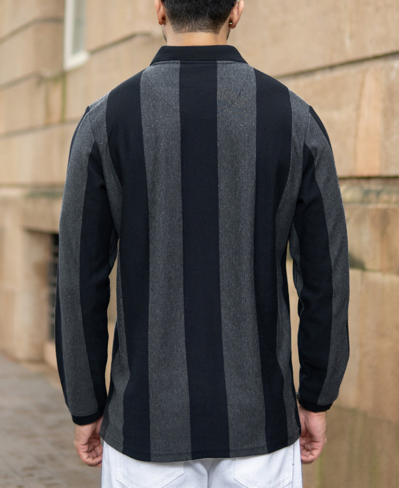 Grey And Black Stripe Lightweight T-Shirt.