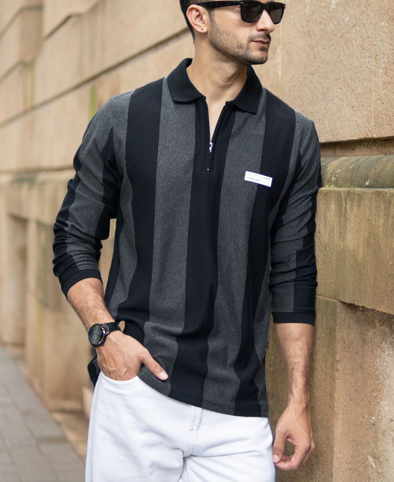 Grey And Black Stripe Lightweight T-Shirt.