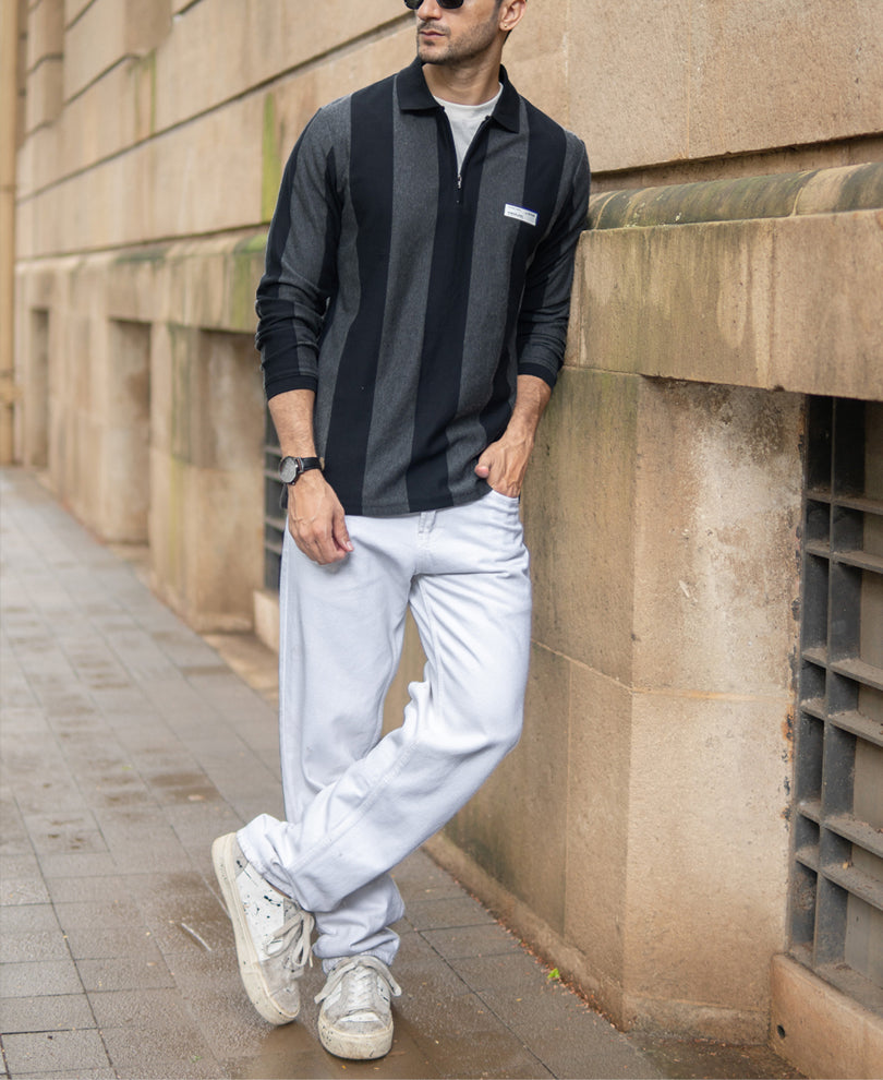 Grey And Black Stripe Lightweight T-Shirt.