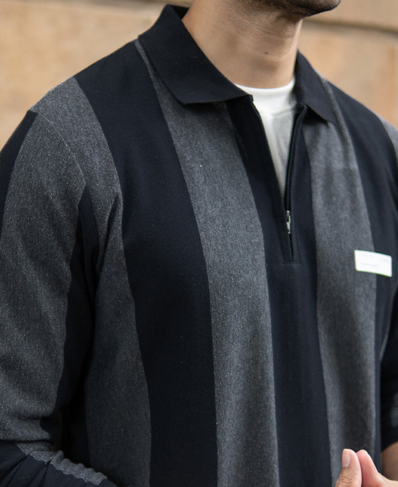 Grey And Black Stripe Lightweight T-Shirt.