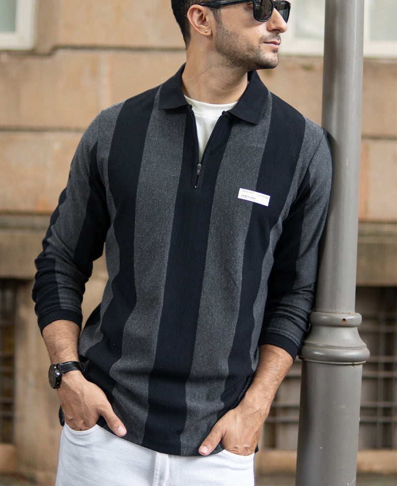 Grey And Black Stripe Lightweight T-Shirt.