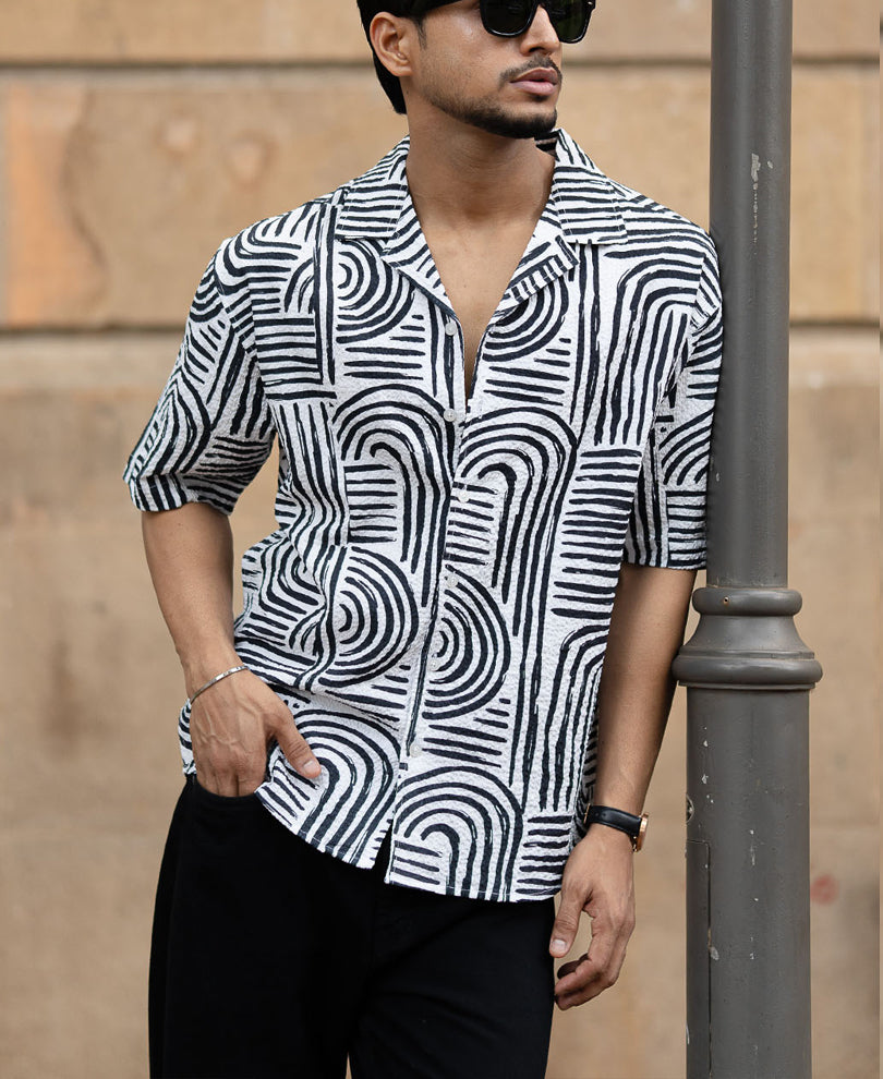 Black Abstract Lines Printed Shirt.