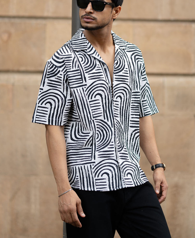 Black Abstract Lines Printed Shirt.