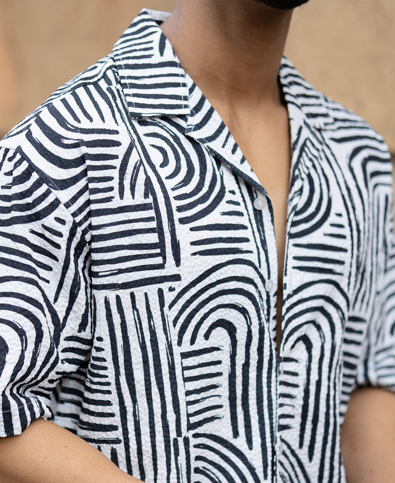 Black Abstract Lines Printed Shirt.