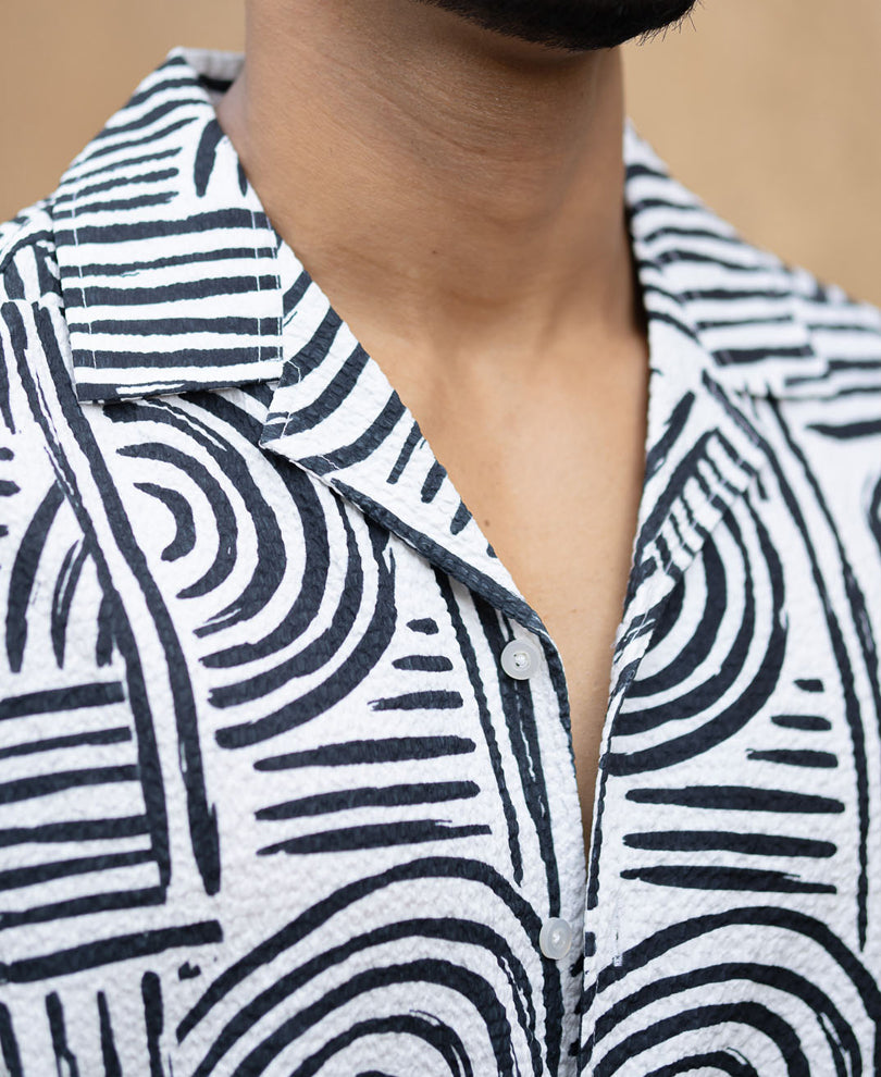 Black Abstract Lines Printed Shirt.