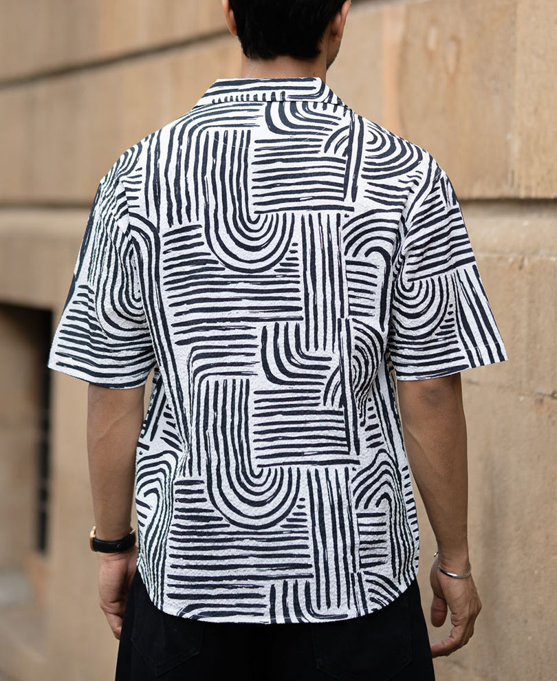Black Abstract Lines Printed Shirt.