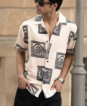 Beige Structured Printed Shirt.