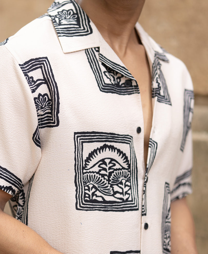 Beige Structured Printed Shirt.